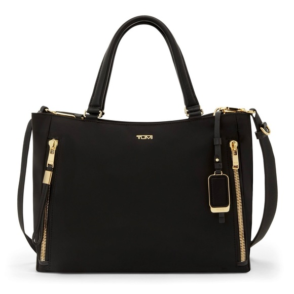 Tumi Handbags - NWOT Tumi Black and Gold Satchel/Crossbody